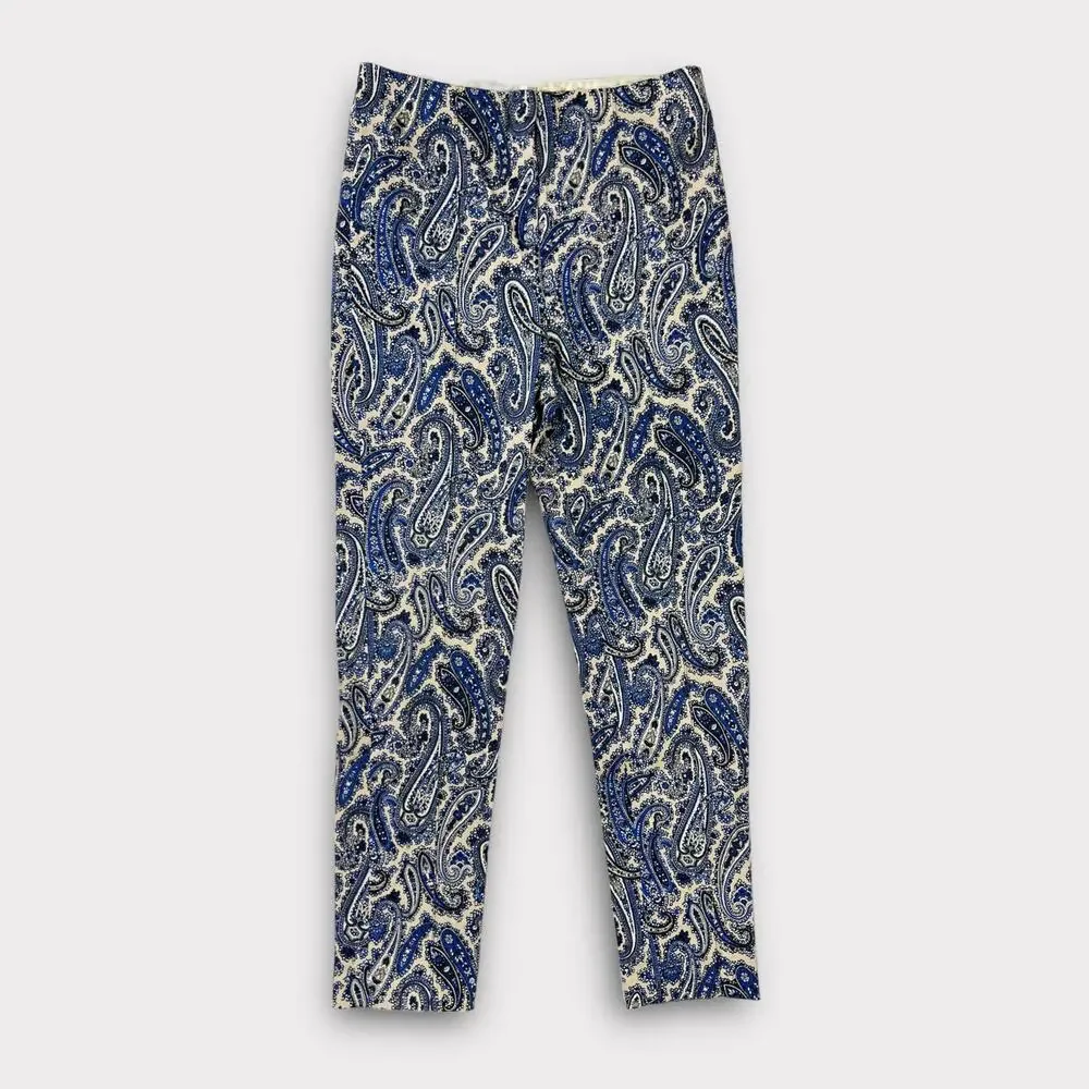 Diane Von Furstenberg Navy Blue Paisley Skinny Trouser Pants Size 6 - Picture 2 of 10